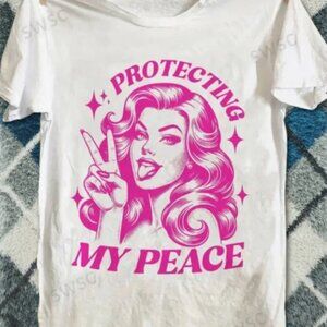 Y2K Protecting My Peace Graphic Tee White Pink Retro Attitude Girl Shirt